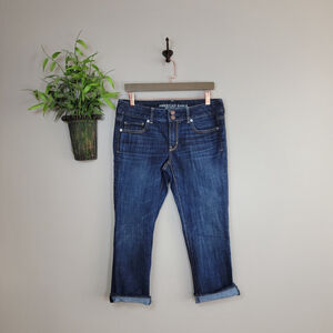 American Eagle Artist Crop Jeans Dark Blue Cropped Low Rise Stretch Denim AE 10